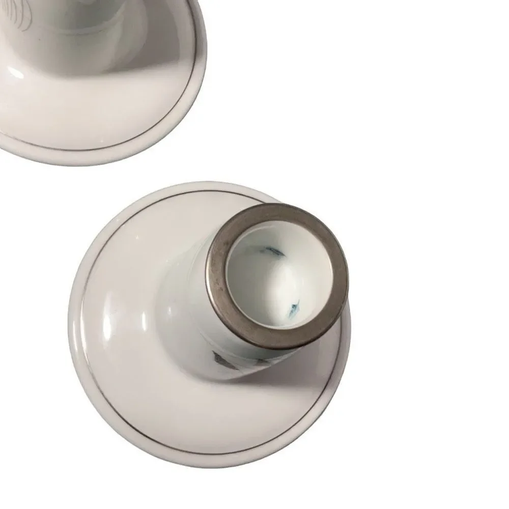 Fukagawa Arita Mid Century Modern Porcelain Taper Candle Holders Silver White